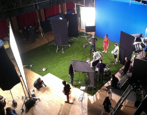 Film shoot in the Main Space, viewed from the balcony